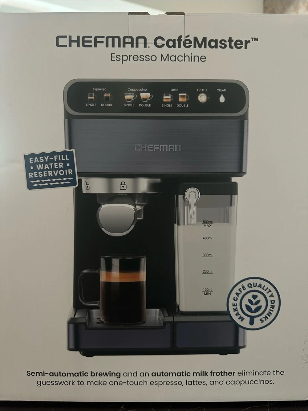 Chefman CaféMaster Espresso Machine in Dark Blue with Milk Frother